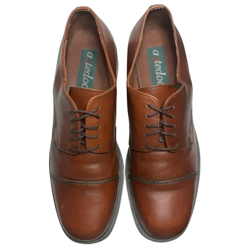 Artedoc Men's Size 11 Brown Leather Cap Toe Derby Lace Up Dress Work Shoes
